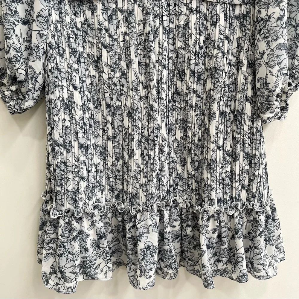 Ivy City Co Mini Brynley Floral Long Puff Sleeve Dress Blue White Girls 11/12